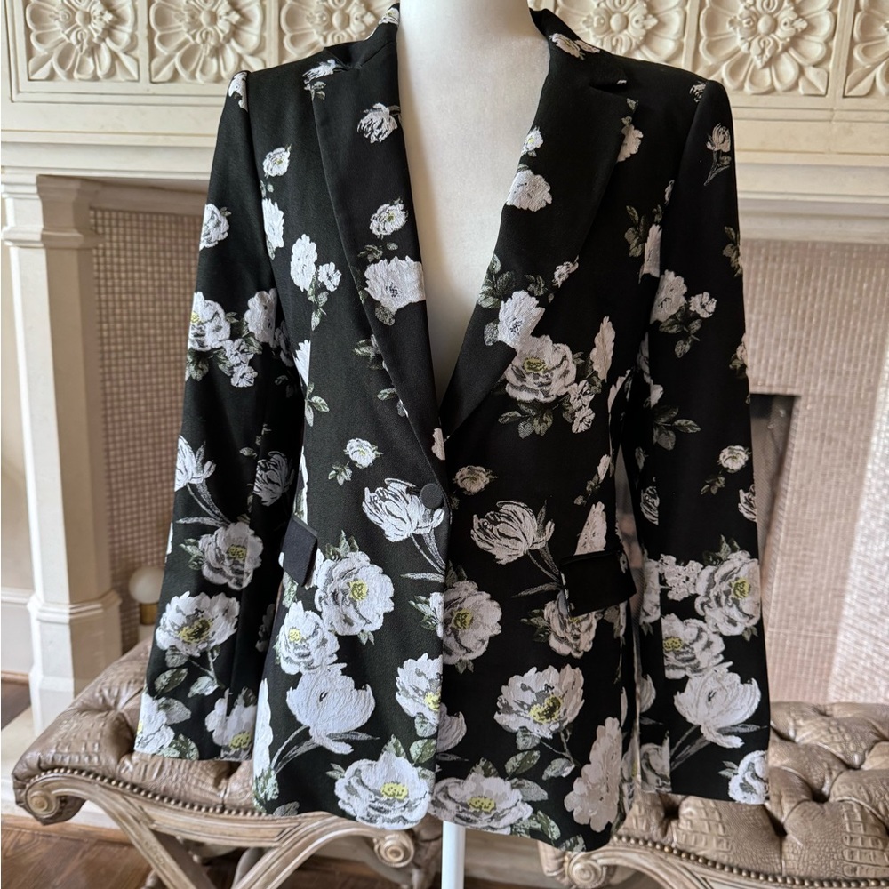 white floral black suit
